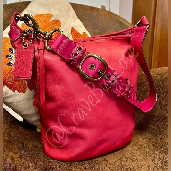 COACH BLEECKER XL HOBO 11423 BURNISHED LEATHER BRASS BUCKLE HANGTAG FUSCIA LNC! - Picture 1 of 17